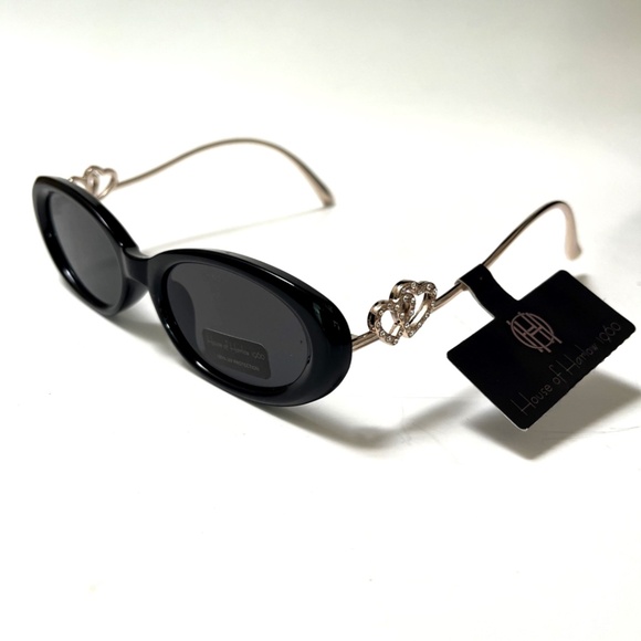 House of Harlow 1960 Slim Oval Sunglasses Acetate Black Heart Rhinestone NWT main image 6